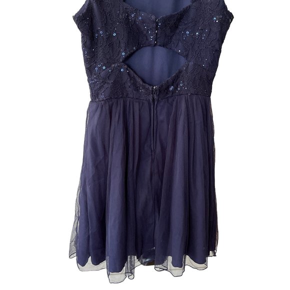 Speechless Party dress cut out sleeveless flare tulle sequins size Junior 5 Blue - Picture 14 of 16
